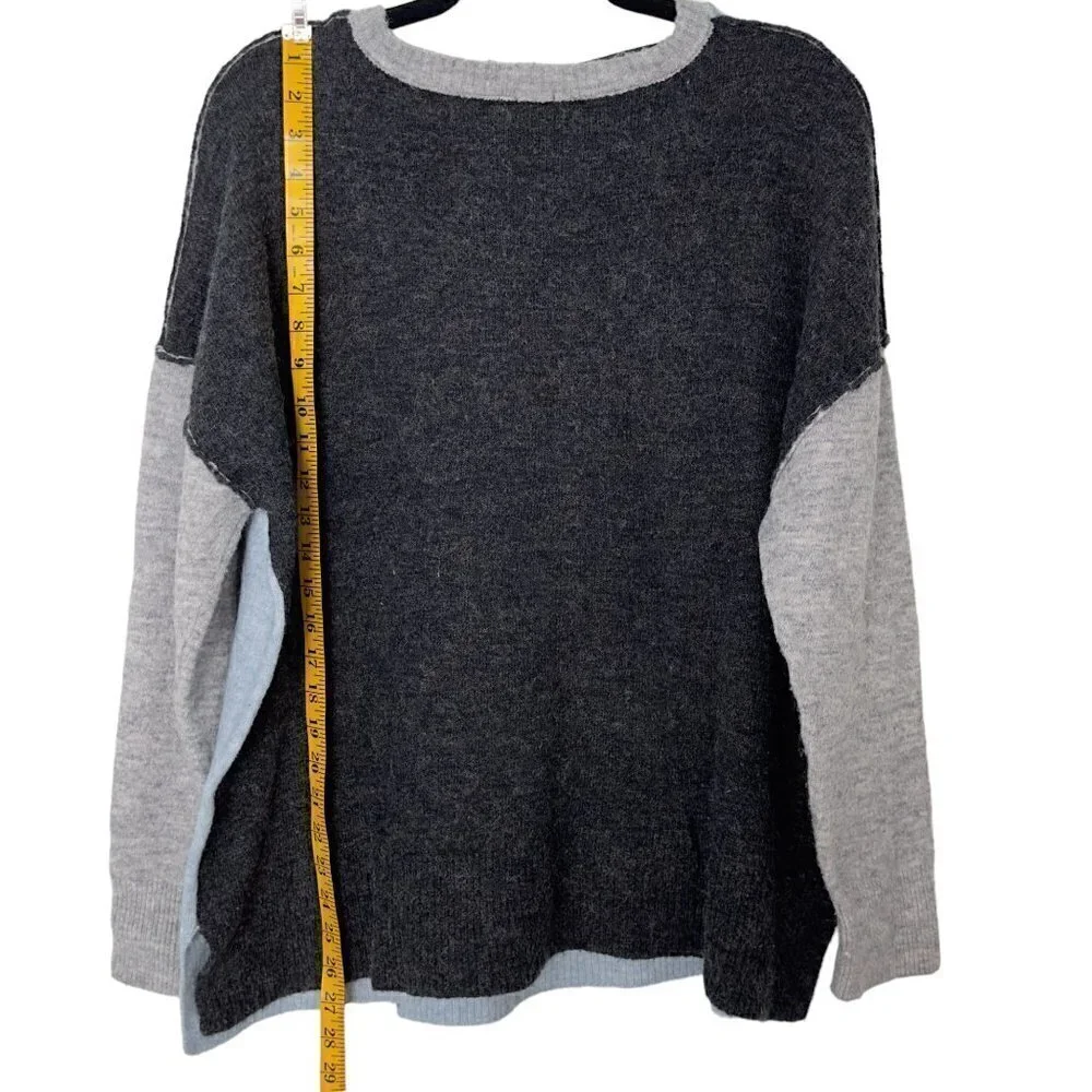 Westbound Wool Blend Oversized Boxy Drop Sleeve Colorblock Crew Neck Sweater (L)